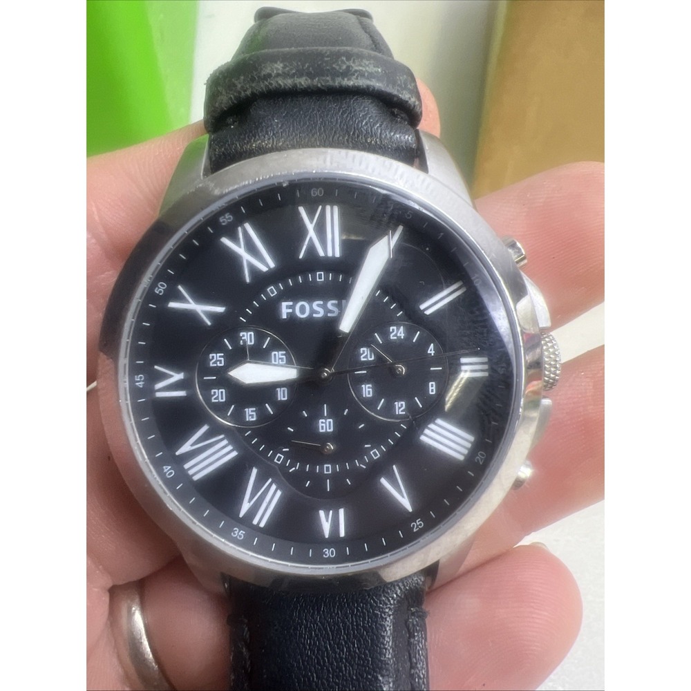 Untested Mens Fossil Watch FS4812 Stainless Steel And Leather